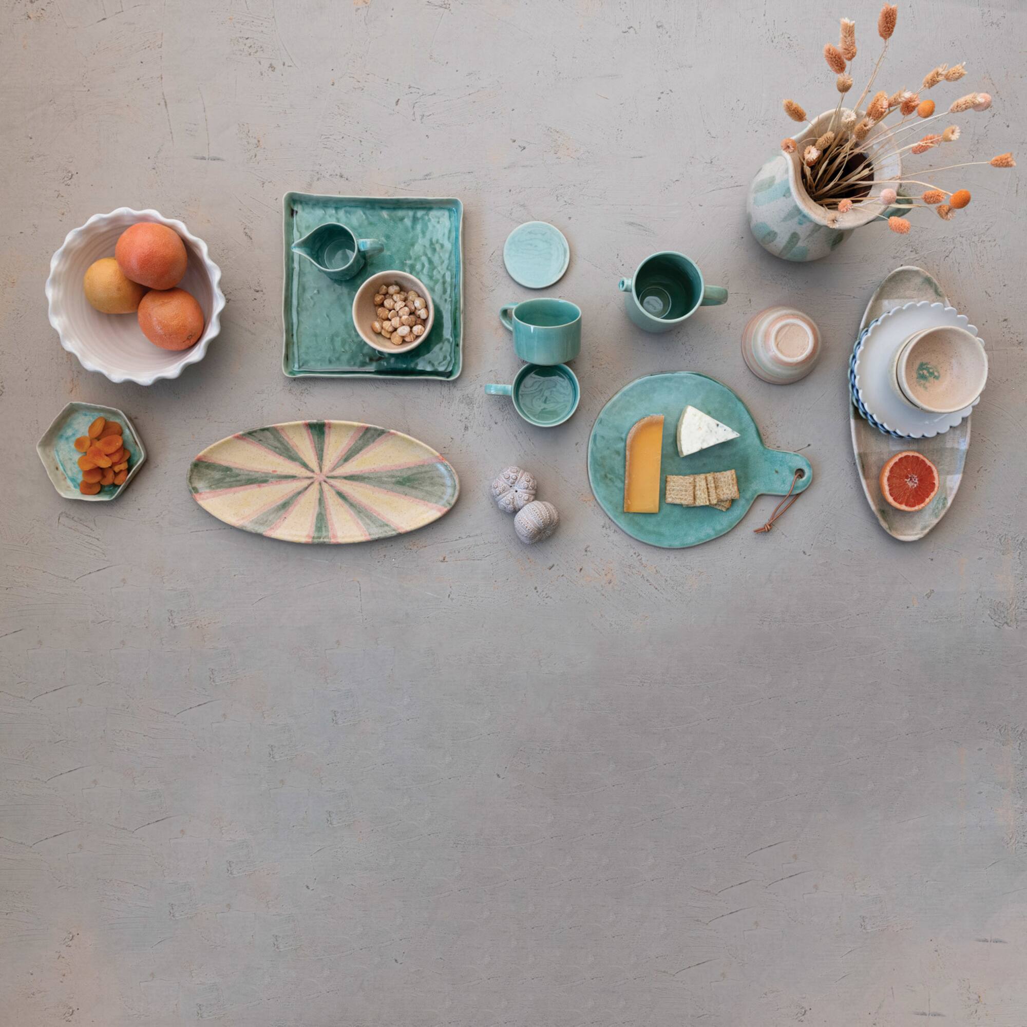 Hello Honey® 13.75" Aqua Round Stoneware Cheese Board with Leather Tie